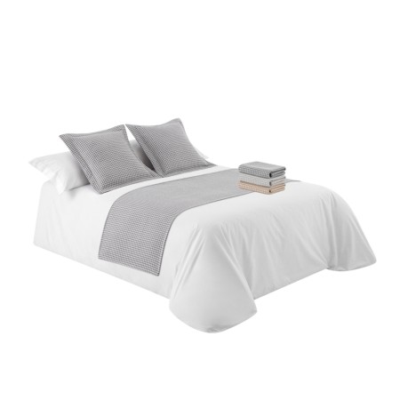 Plaid para cama de Chenilla modelo Sunset, pata de gallo en tres tonos.